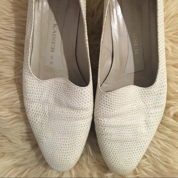 Peter Kaiser Shoes - Vintage white snakeskin loafers with gold heels, 8